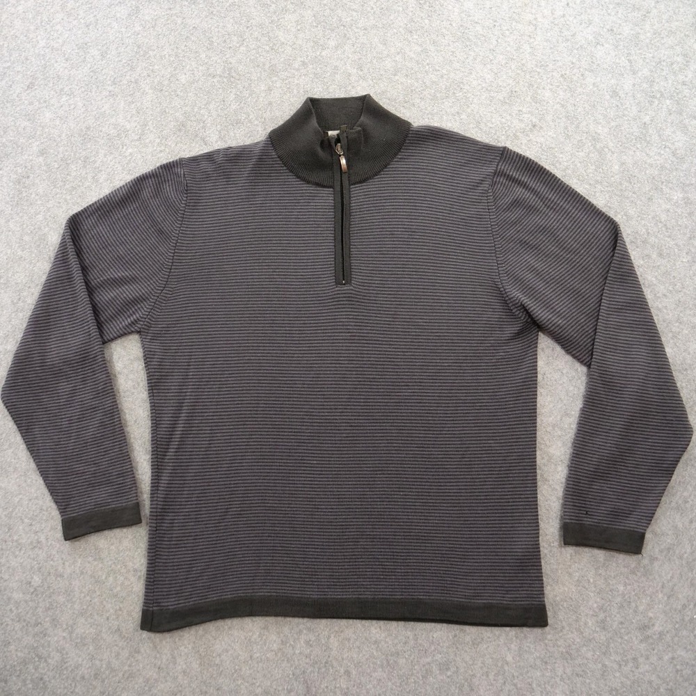 Emile Lafaurie Sweater Mens 2XL Gray Black Knit Pullover 1/4 Zip Striped Wool